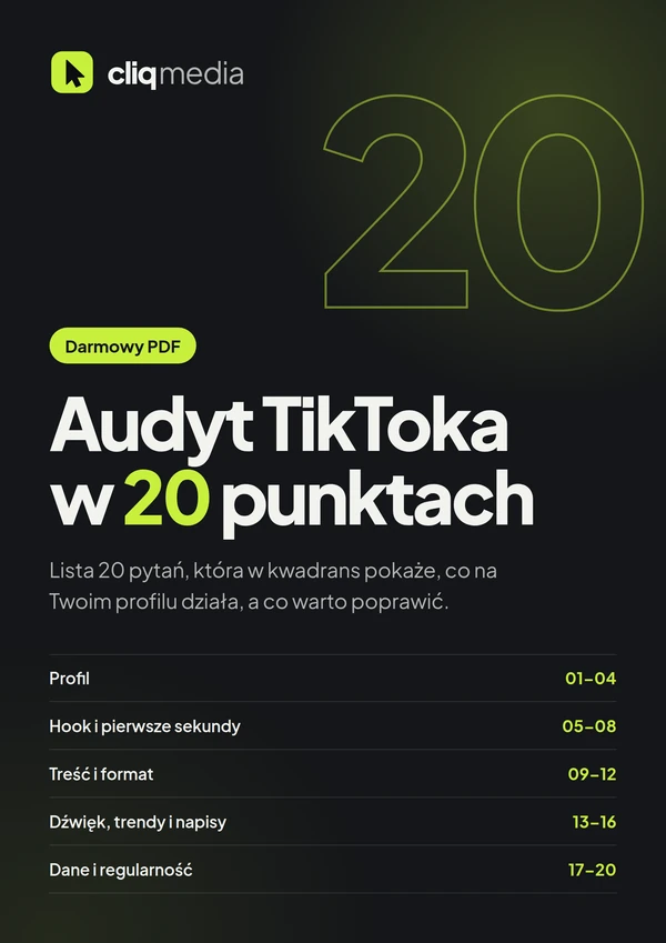 Okładka PDF: Audyt TikToka w 20 punktach
